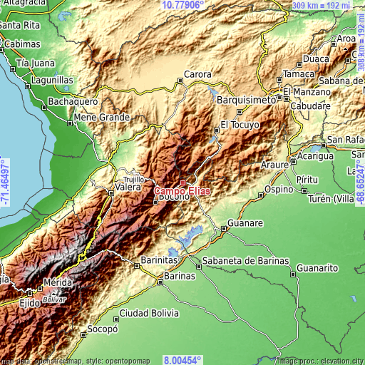 Topographic map of Campo Elías