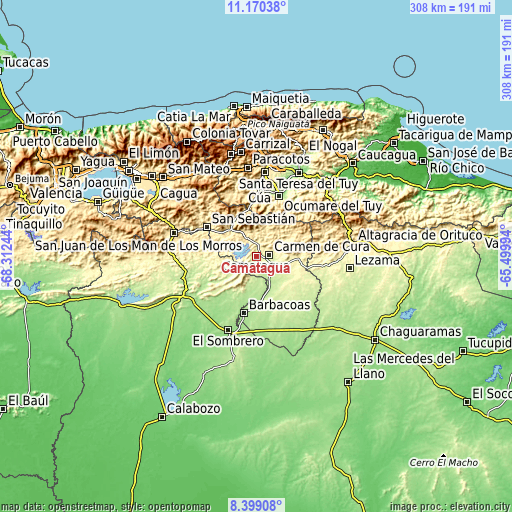 Topographic map of Camatagua