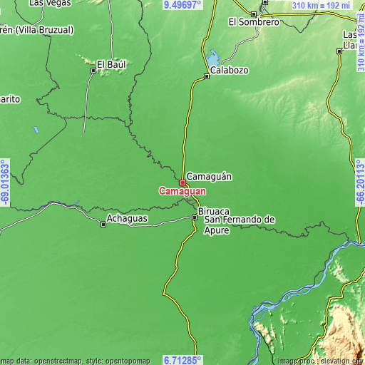 Topographic map of Camaguán