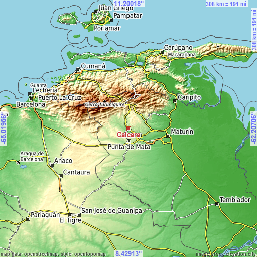 Topographic map of Caicara