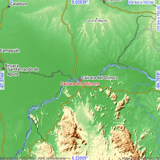 Topographic map of Caicara del Orinoco