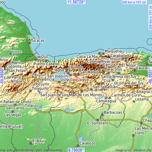 Topographic map of Cagua