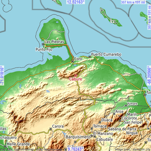 Topographic map of Cabure
