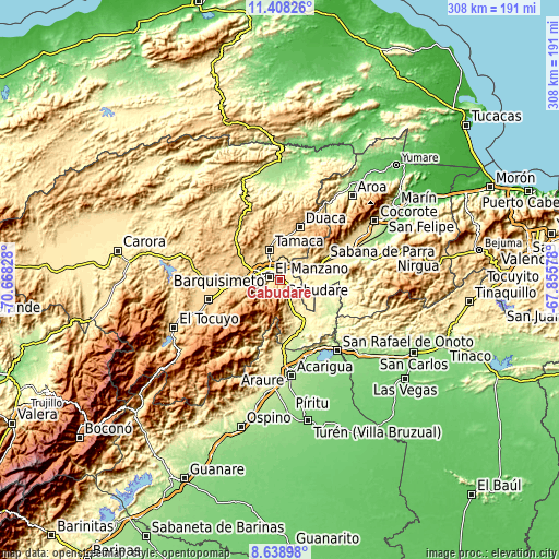 Topographic map of Cabudare
