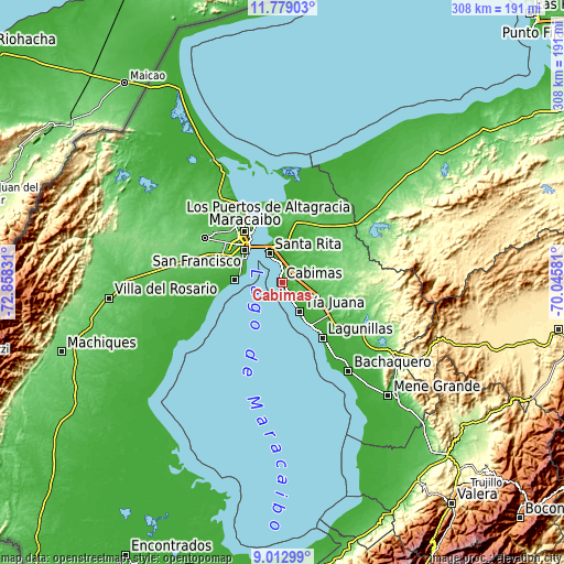 Topographic map of Cabimas