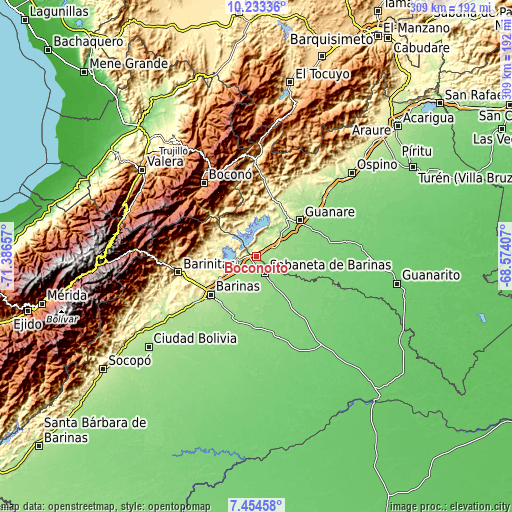 Topographic map of Boconoito