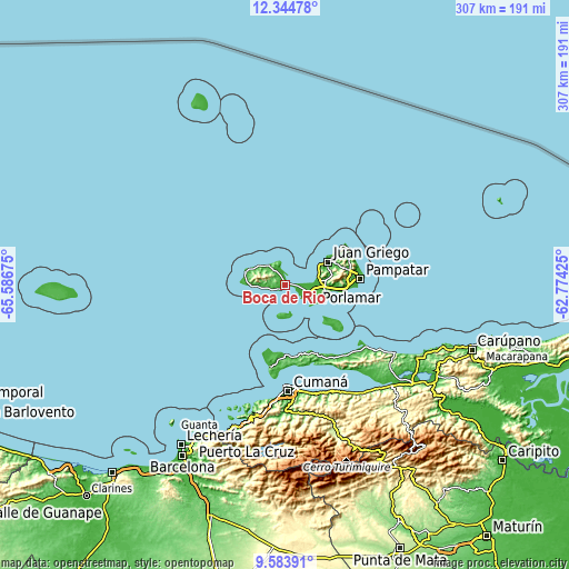 Topographic map of Boca de Río