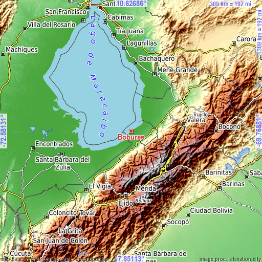 Topographic map of Bobures