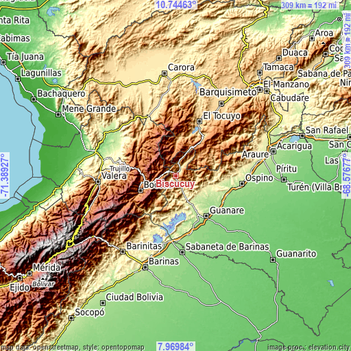 Topographic map of Biscucuy