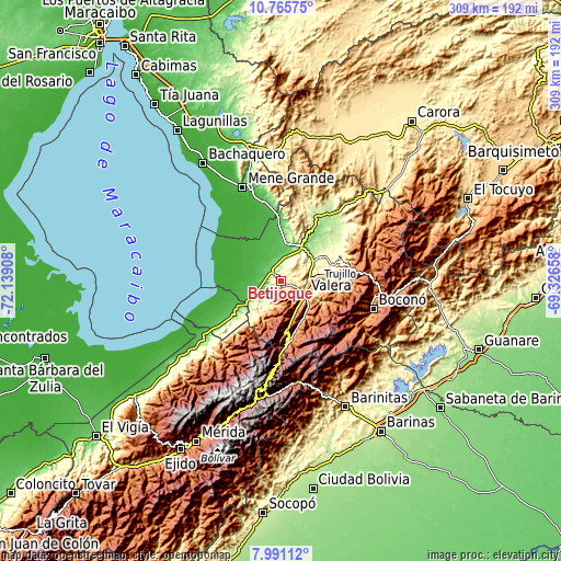 Topographic map of Betijoque