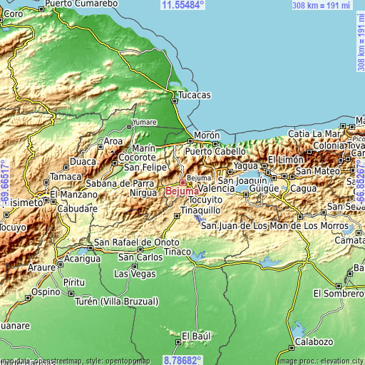 Topographic map of Bejuma