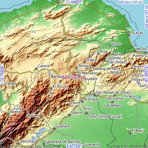 Topographic map of Barquisimeto