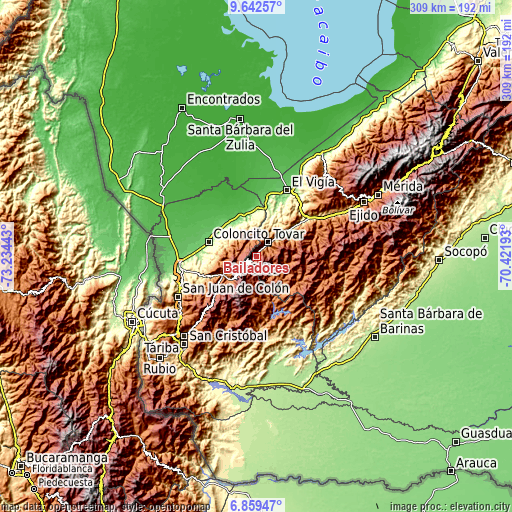 Topographic map of Bailadores