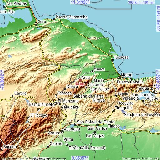 Topographic map of Aroa