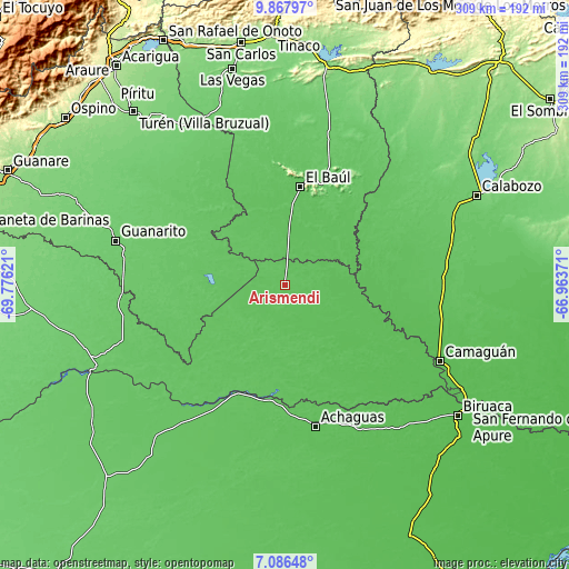 Topographic map of Arismendi