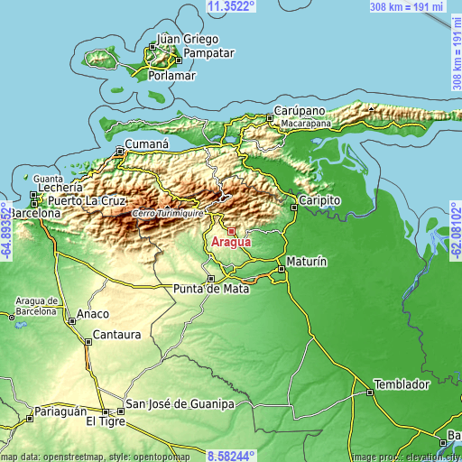 Topographic map of Aragua