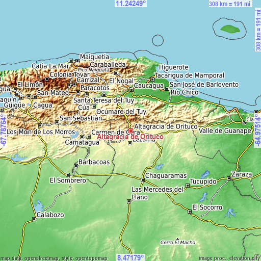 Topographic map of Altagracia de Orituco