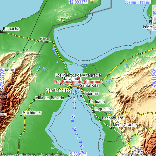 Topographic map of Los Puertos de Altagracia