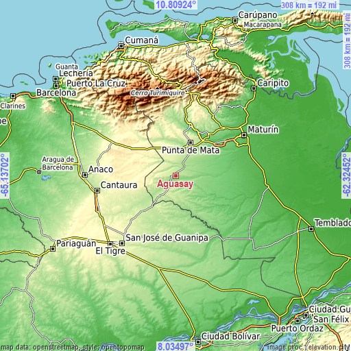 Topographic map of Aguasay