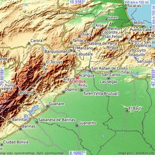 Topographic map of Acarigua
