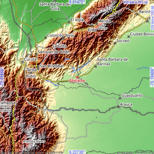 Topographic map of Abejales