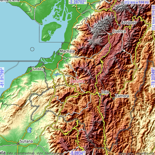 Topographic map of Zaruma