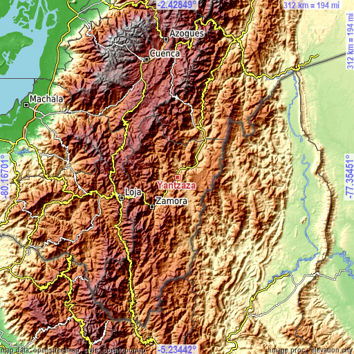 Topographic map of Yantzaza