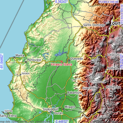 Topographic map of Velasco Ibarra