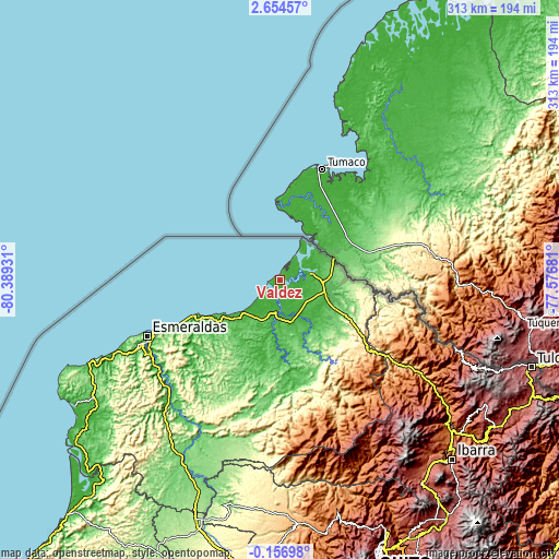 Topographic map of Valdez