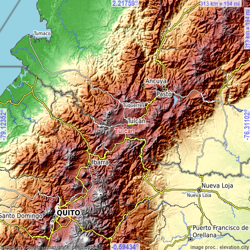 Topographic map of Tulcán