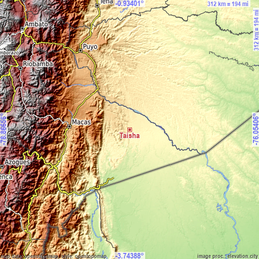Topographic map of Taisha