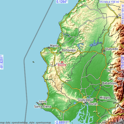 Topographic map of Sucre