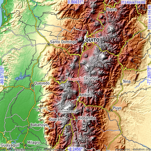 Topographic map of Saquisilí