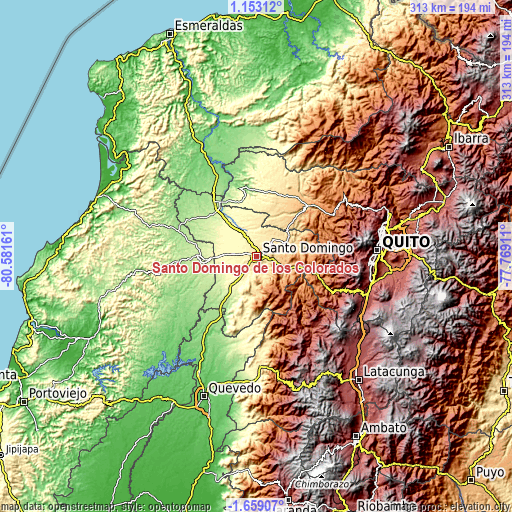 Topographic map of Santo Domingo de los Colorados
