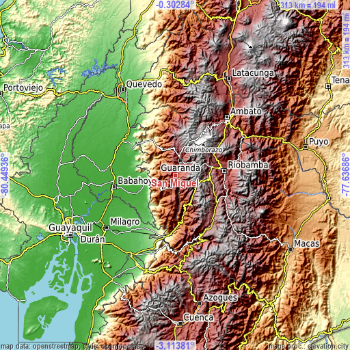 Topographic map of San Miguel