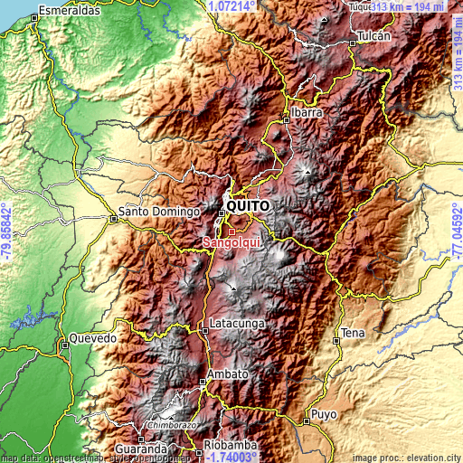 Topographic map of Sangolquí