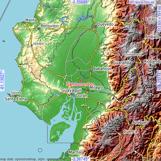 Topographic map of Samborondón