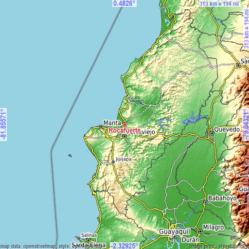 Topographic map of Rocafuerte
