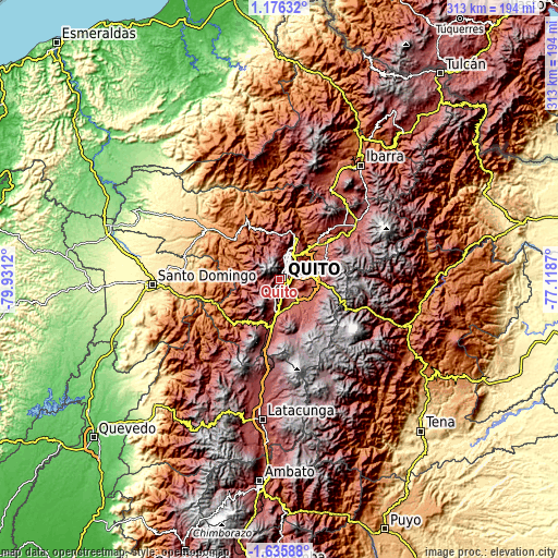 Topographic map of Quito