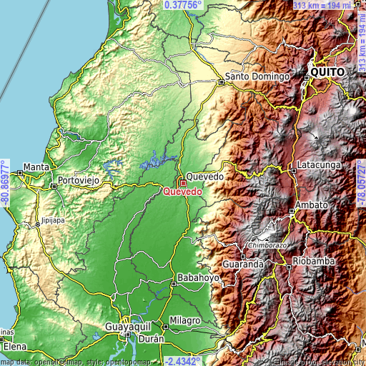 Topographic map of Quevedo