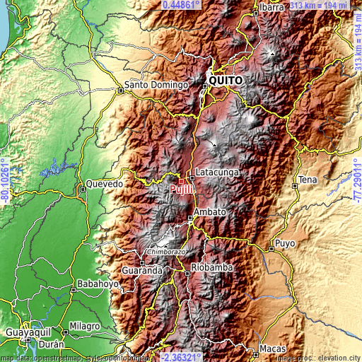 Topographic map of Pujilí