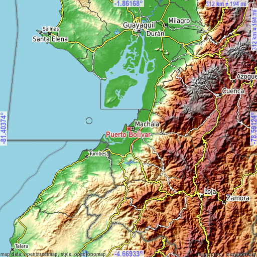 Topographic map of Puerto Bolívar