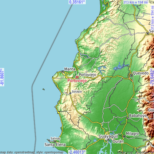 Topographic map of Portoviejo