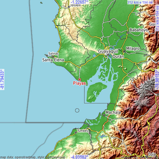 Topographic map of Playas
