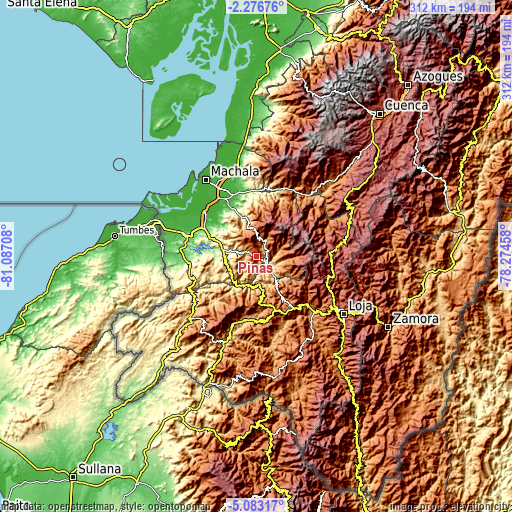 Topographic map of Piñas