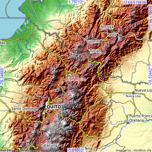 Topographic map of Pimampiro