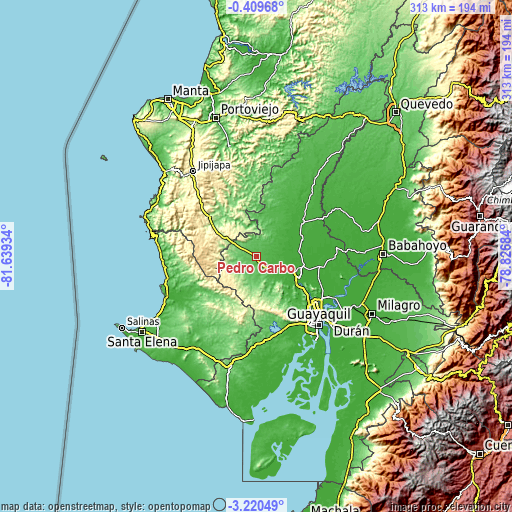 Topographic map of Pedro Carbo