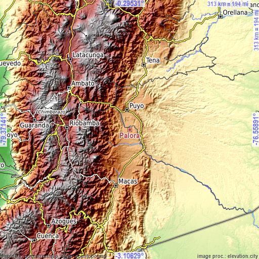 Topographic map of Palora