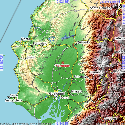 Topographic map of Palenque