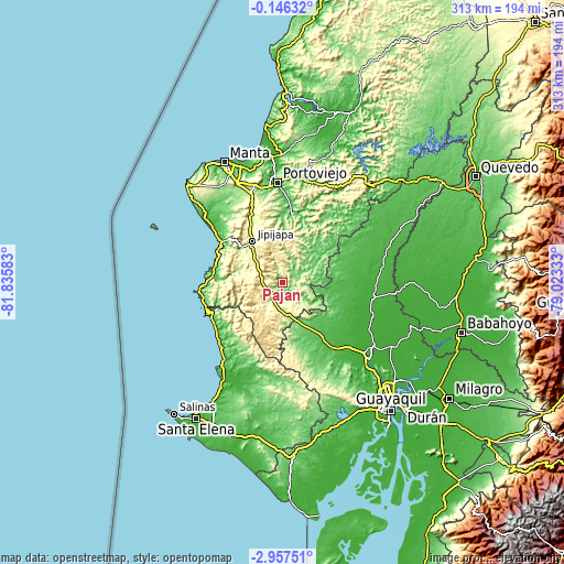 Topographic map of Paján